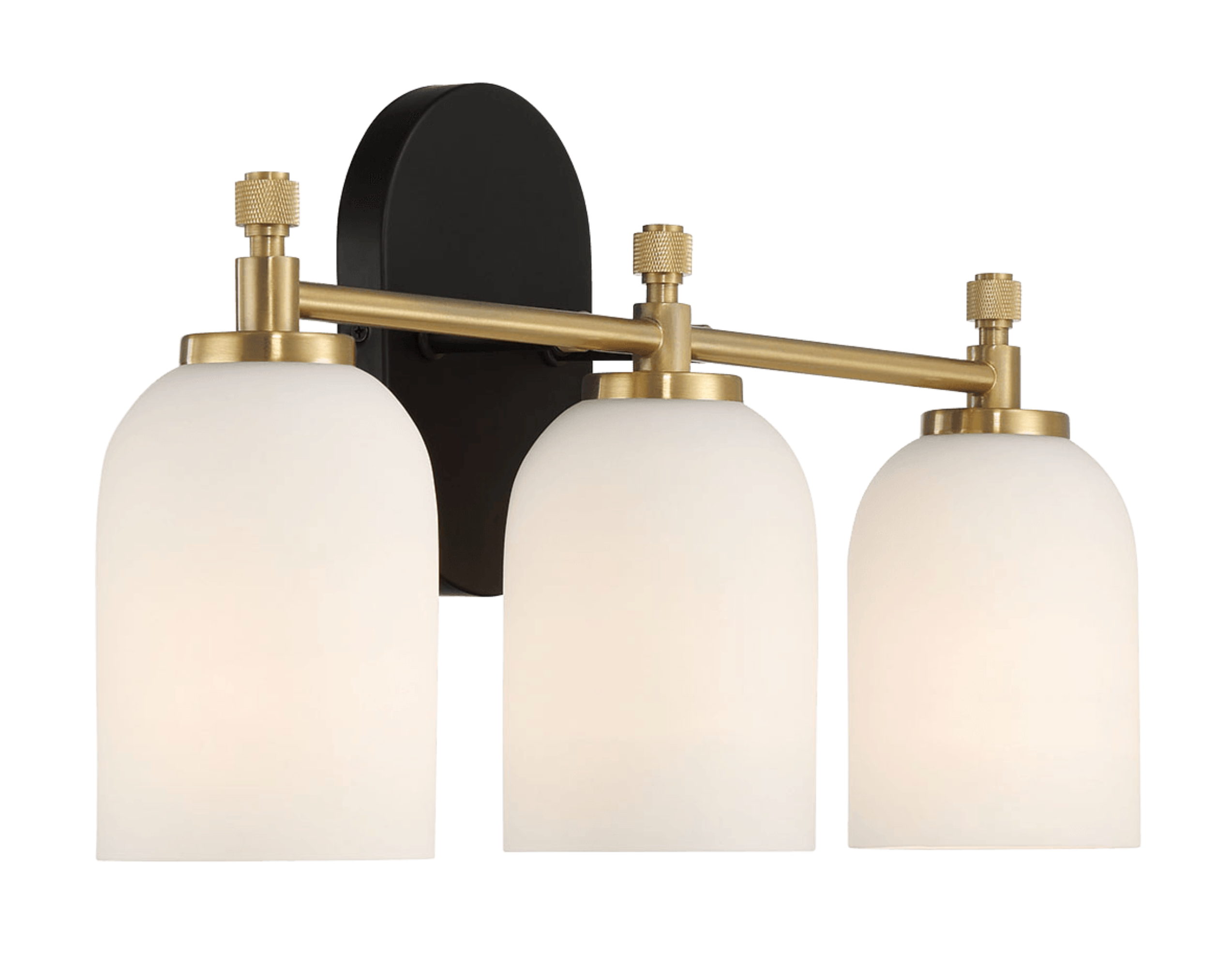 Meadows Three Lights Vanity Brushed Gold Bathroom Wall Light for Bathroom Over Mirror 20.5"W × 10.125"H × 5.5"E with White Frosted Glass