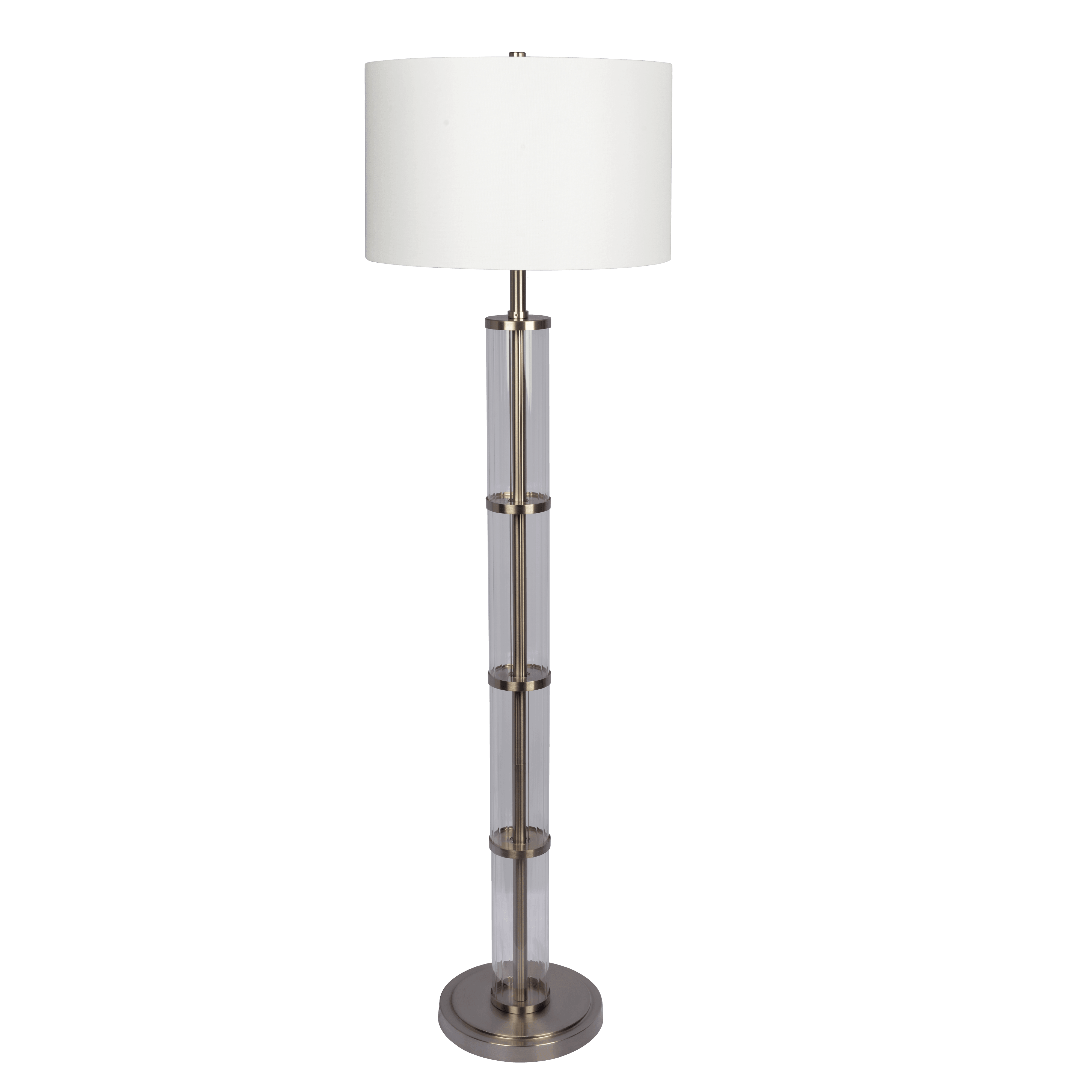 Nimbus Brushed Nickel Floor Lamp with 3-Way Rotary Switch Clear Glass Body  Metal Base