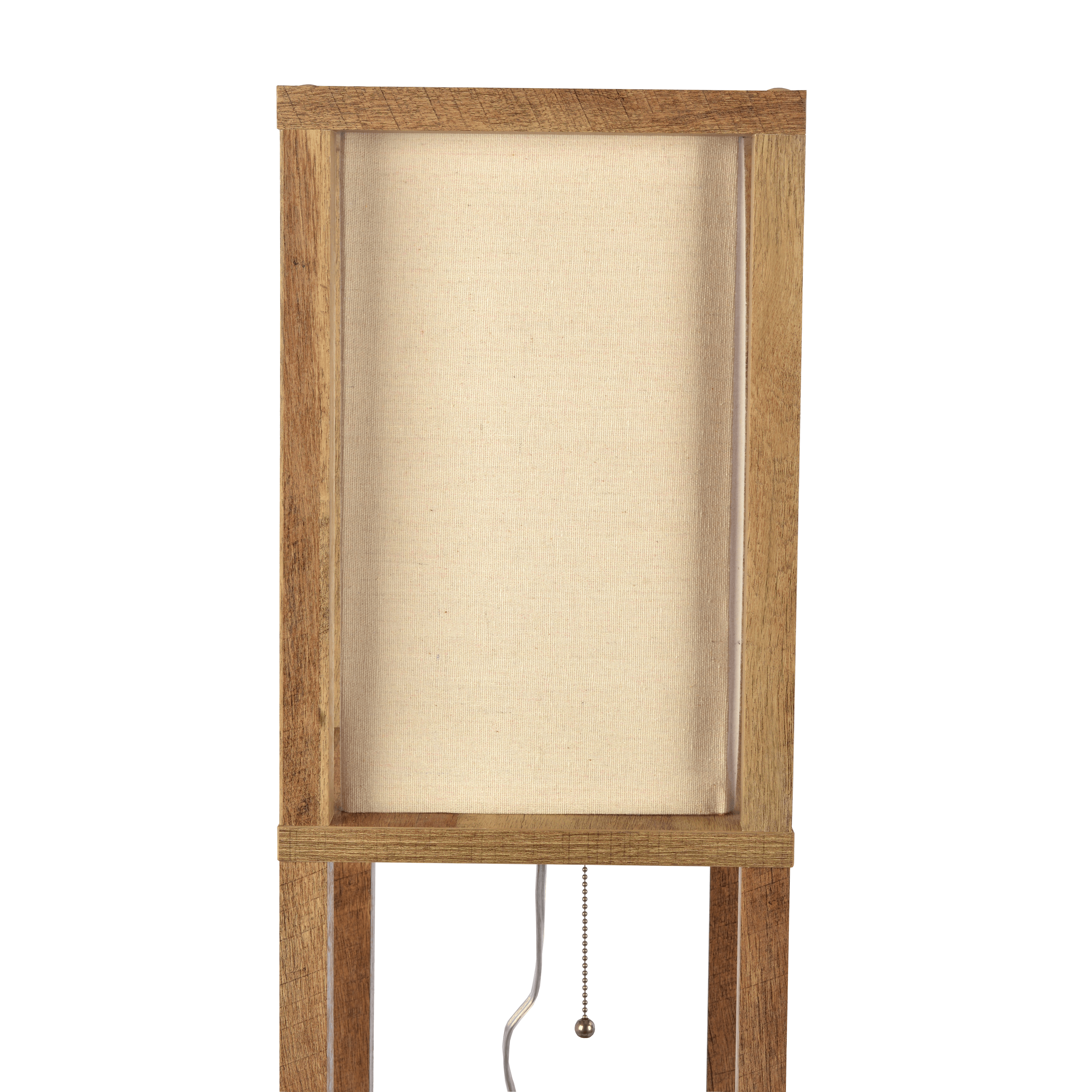 Pinnacle Shelf Floor Lamp For Bedroom/Living Room, Natural Wood with Long Shade