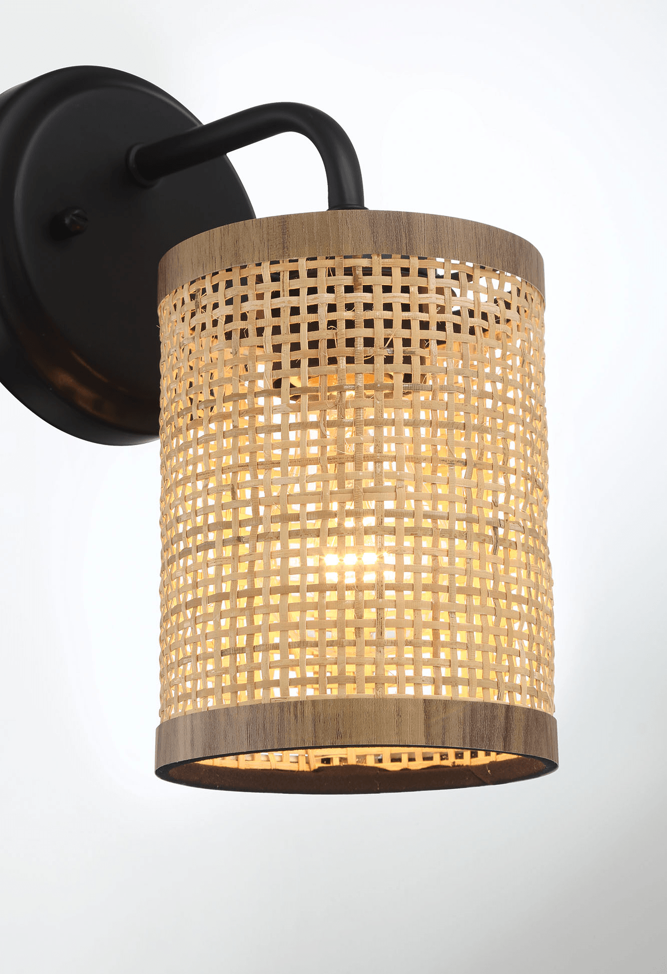 Reef Single Lights Wall Sconce With Natural Rattan Shade Rustic Wicker Wall Light - West Lamp