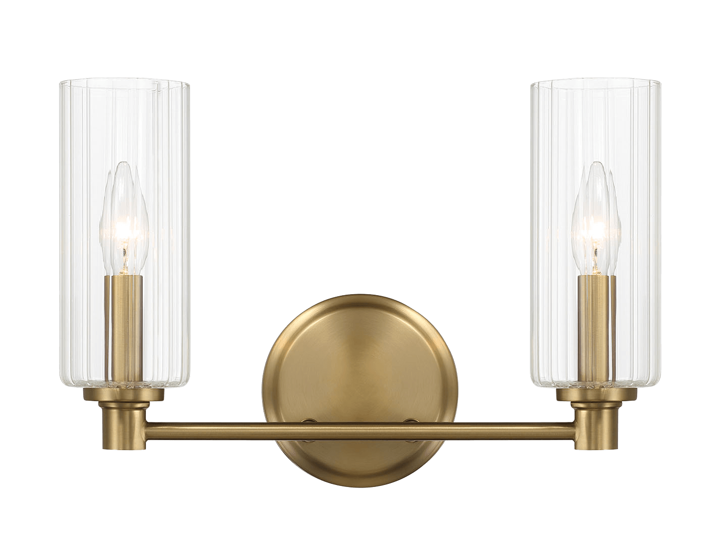 Regal Double Light Vanity With Clear Ribbed Glass - Satin Brass - West Lamp