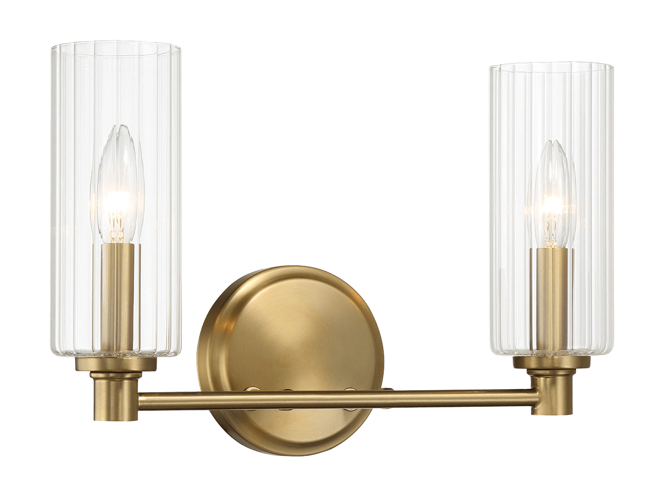 Regal Double Light Vanity With Clear Ribbed Glass - Satin Brass - West Lamp