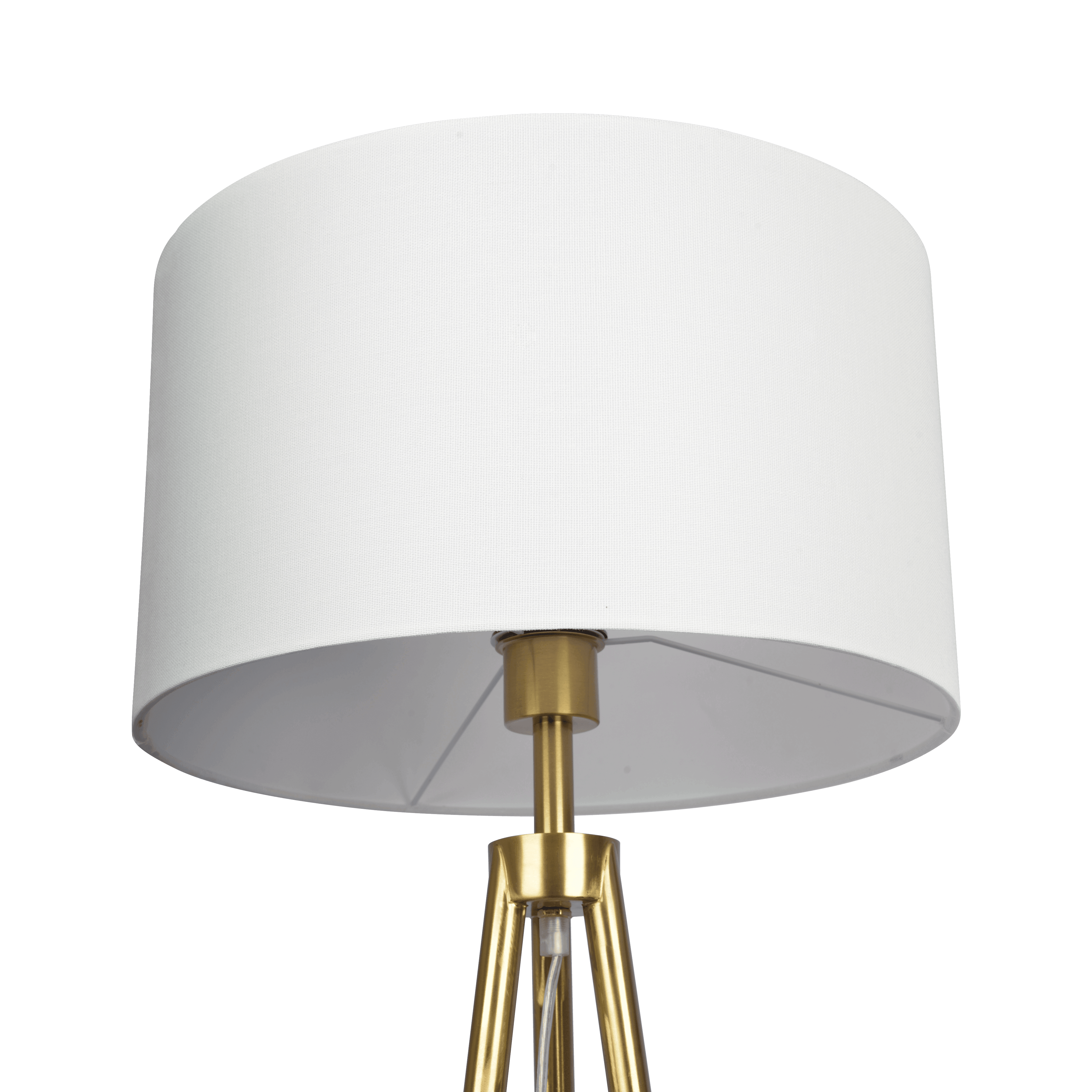 Sway Brassed Gold Floor Lamp with On/Off Switch Triple Legs White Fabric Shade - West Lamp