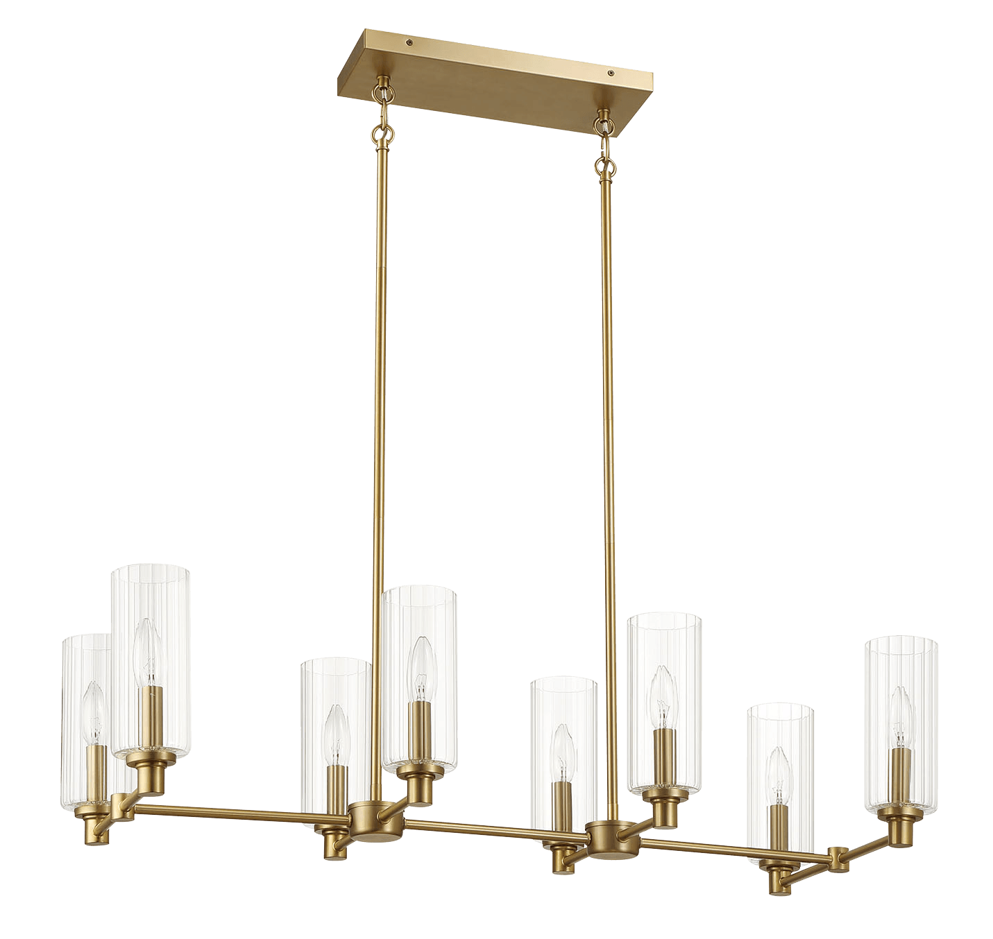 Willow Eight Lights Island With Clear Ribbed Glass Pendant Lamp - Satin Brass