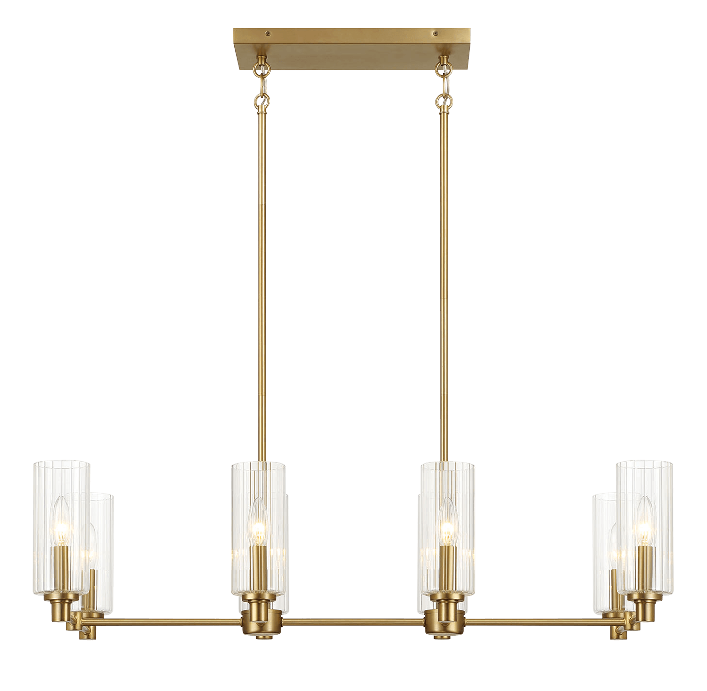 Willow Eight Lights Island With Clear Ribbed Glass Pendant Lamp - Satin Brass