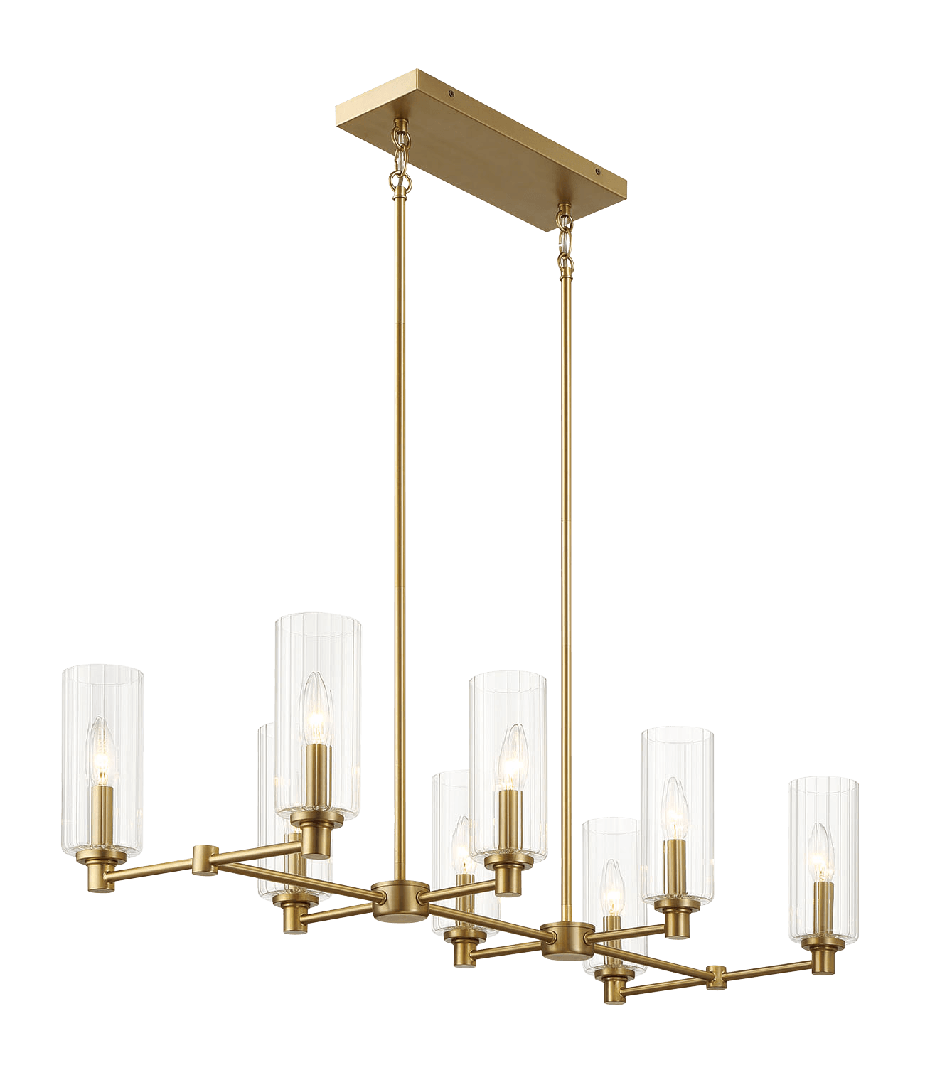 Willow Eight Lights Island With Clear Ribbed Glass Pendant Lamp - Satin Brass