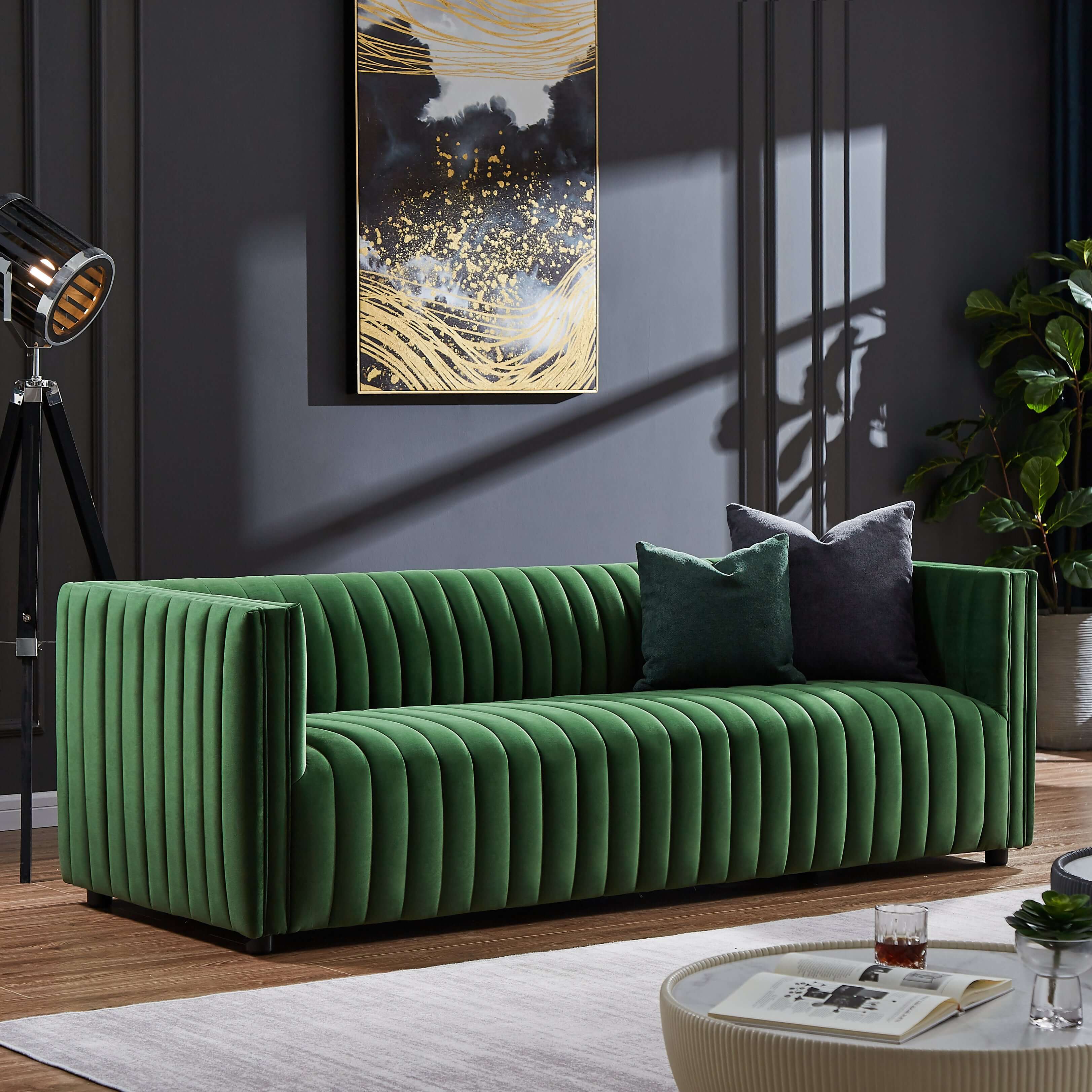 Dominic Channel Tufted Velvet Sofa