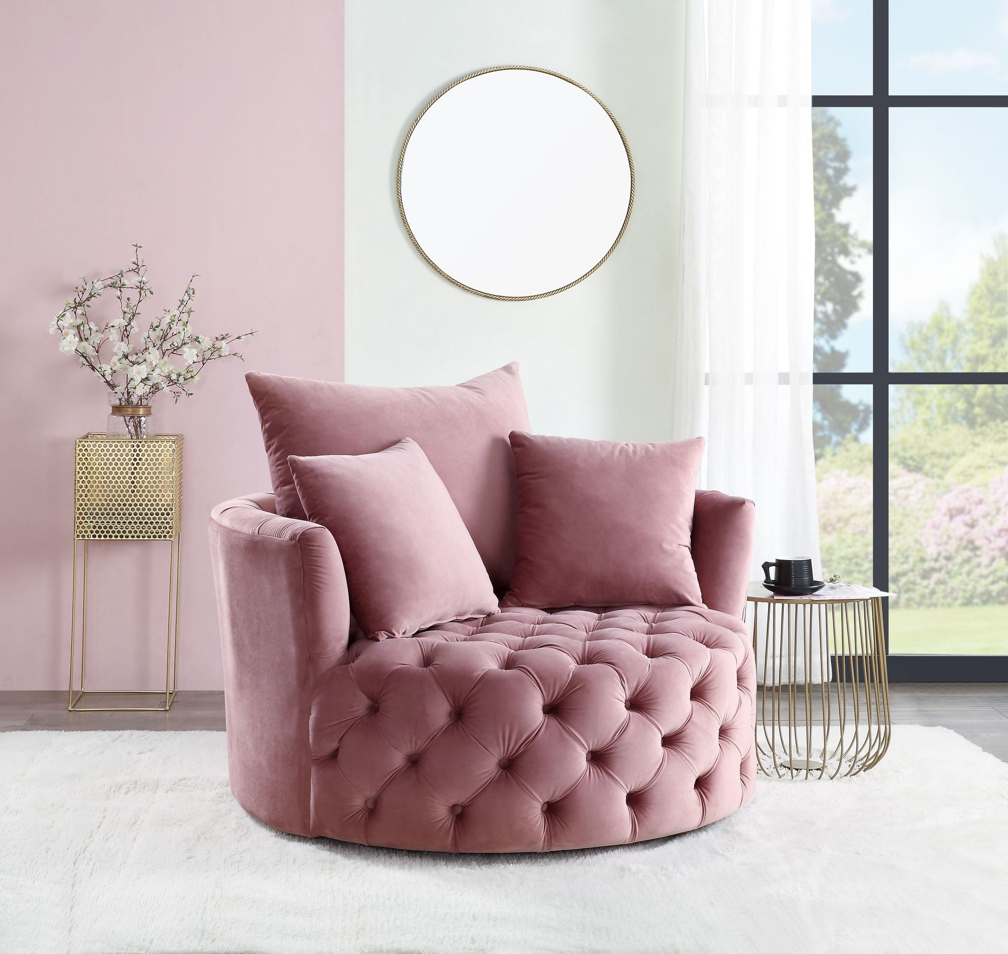 Pink Velvet Accent Chair Swivel