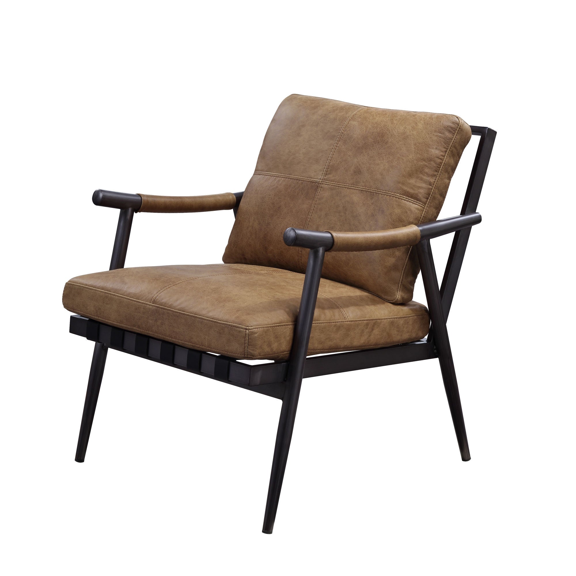 Modern Armchair for Living Room in Brown Leather front right