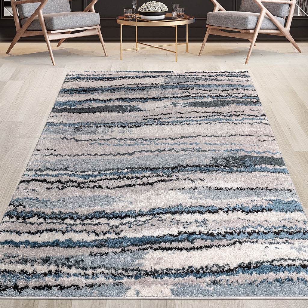 Watercolor Abstract Stripe Woven Area Rug 6x9'