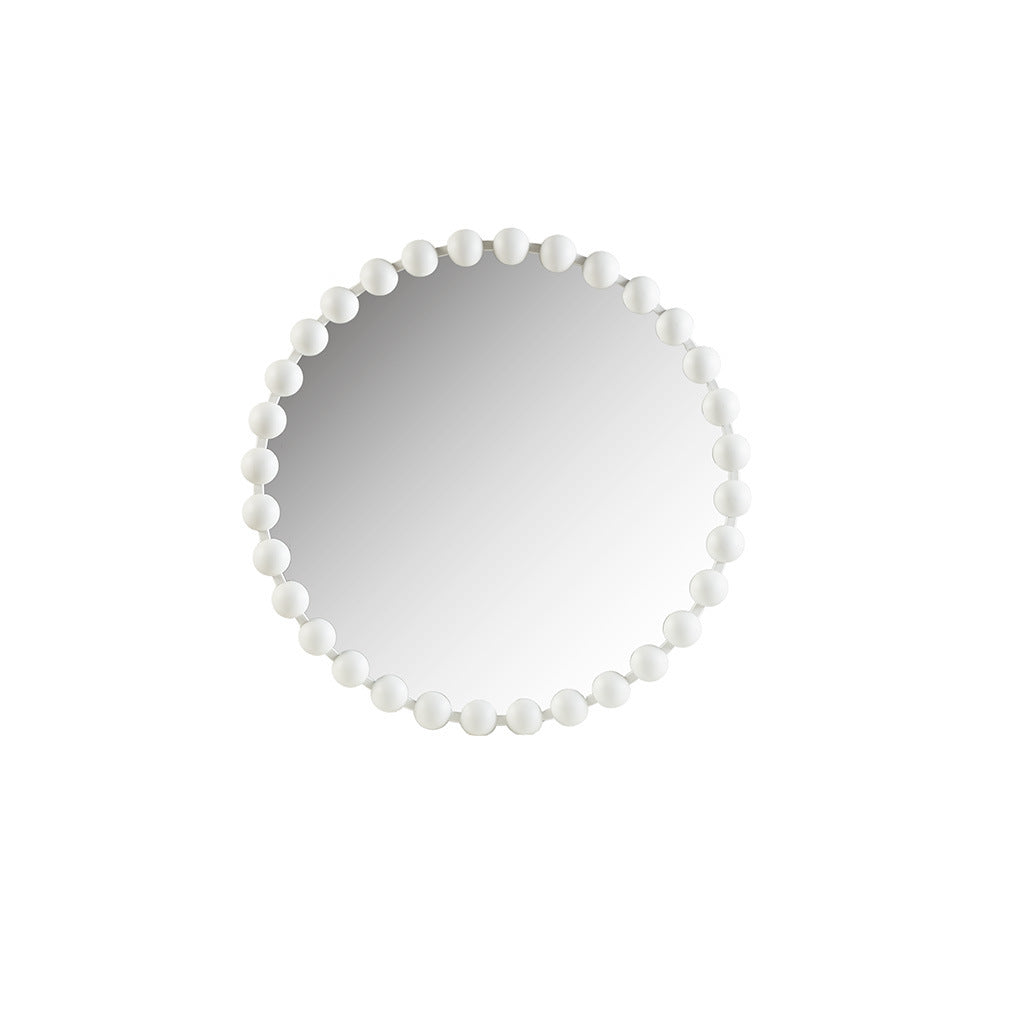 White Beaded Round Mirror 27"