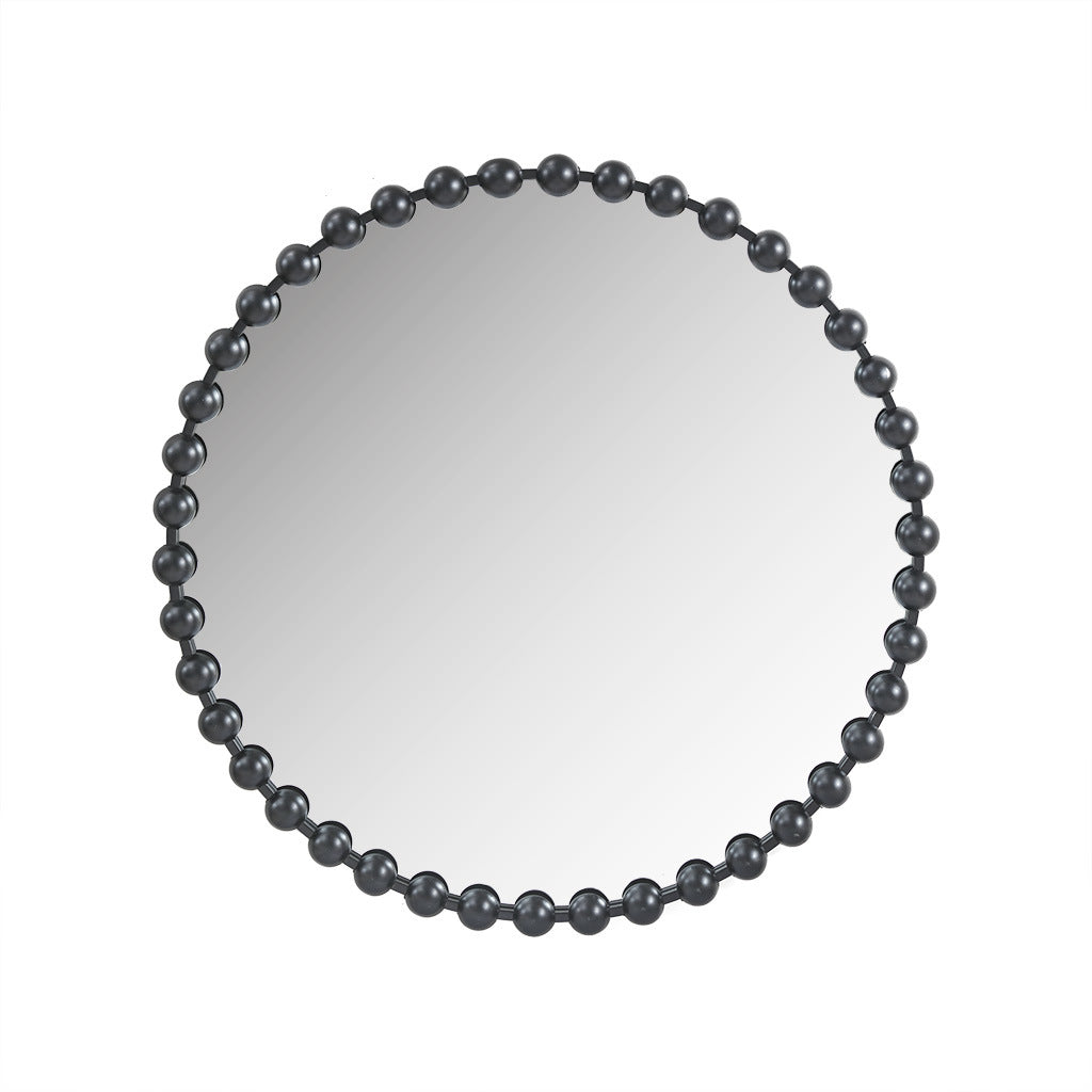 Black Beaded Round Wall Mirror 36"