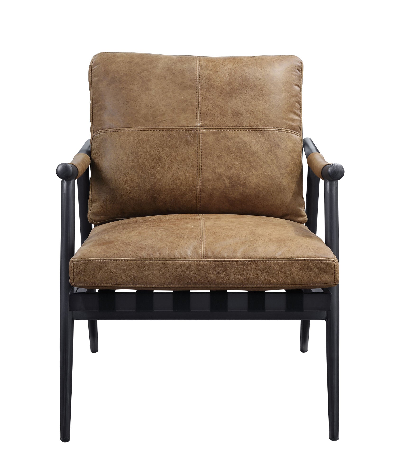 Modern Armchair for Living Room in Brown Leather front