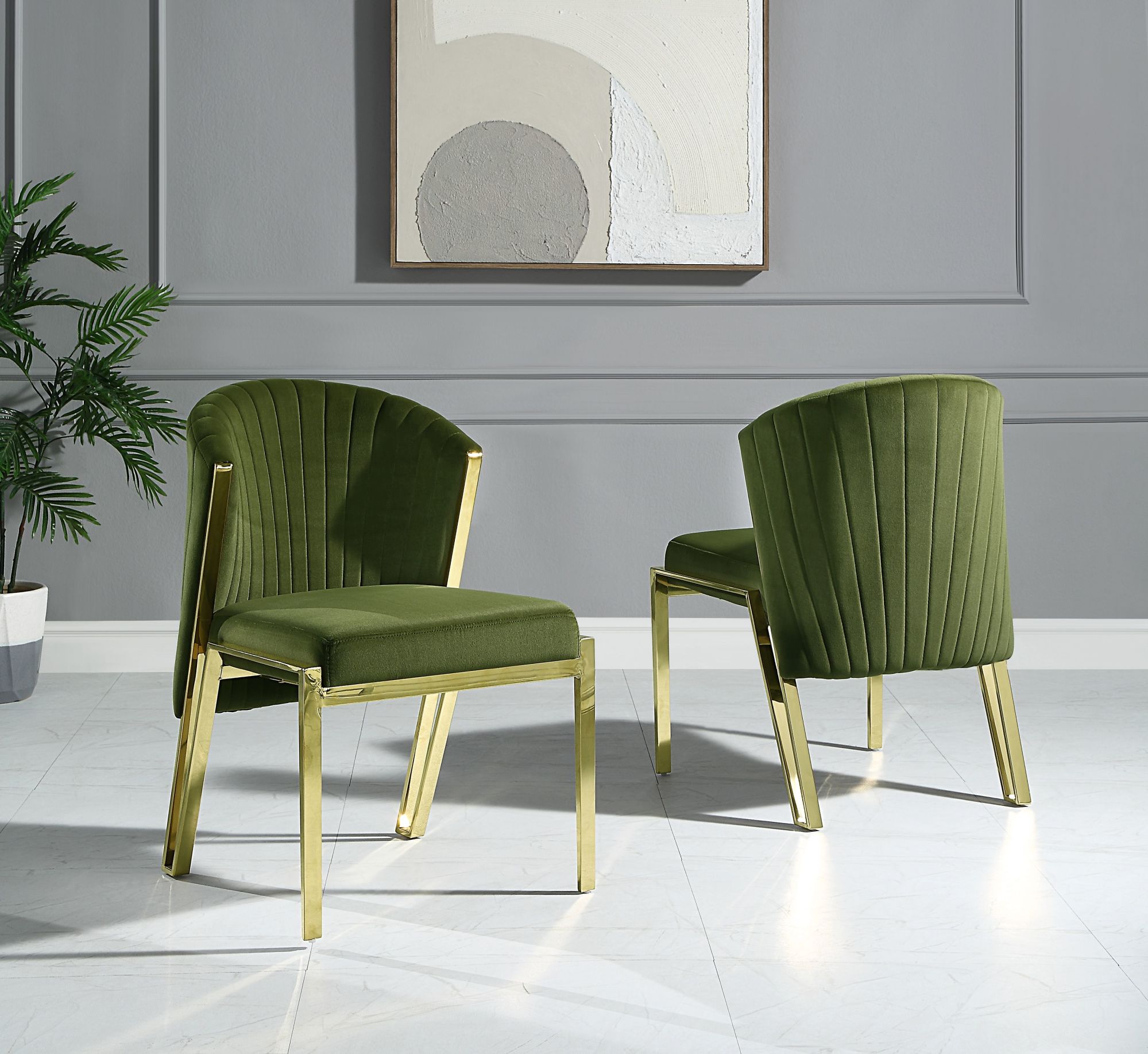 Set of 2 Chairs in Green Velvet