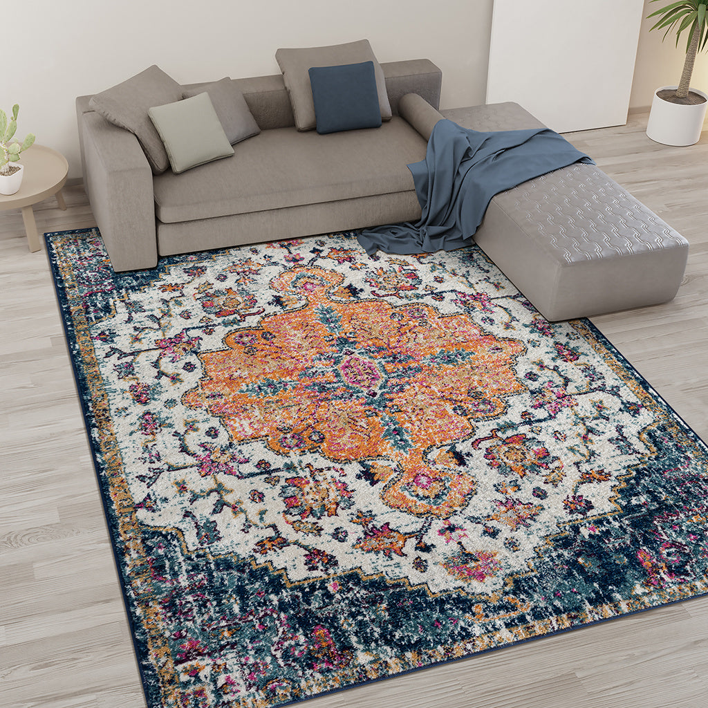 Boho Medallion Woven Area Rug 5x7'