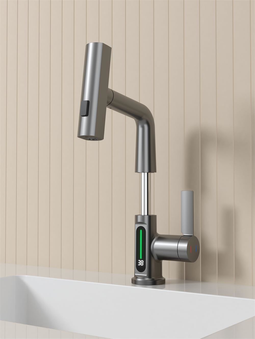 Waterfall Kitchen Faucet with Temperature Display