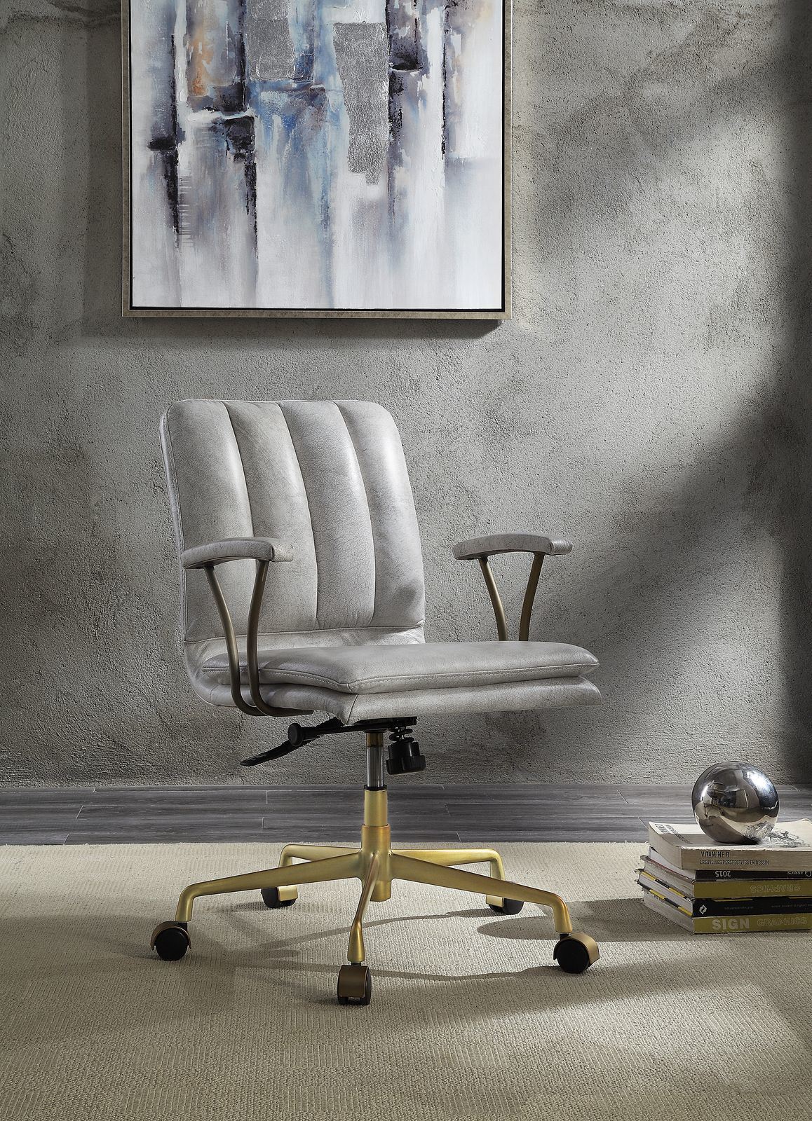 Office Chair in Light Gray Leather