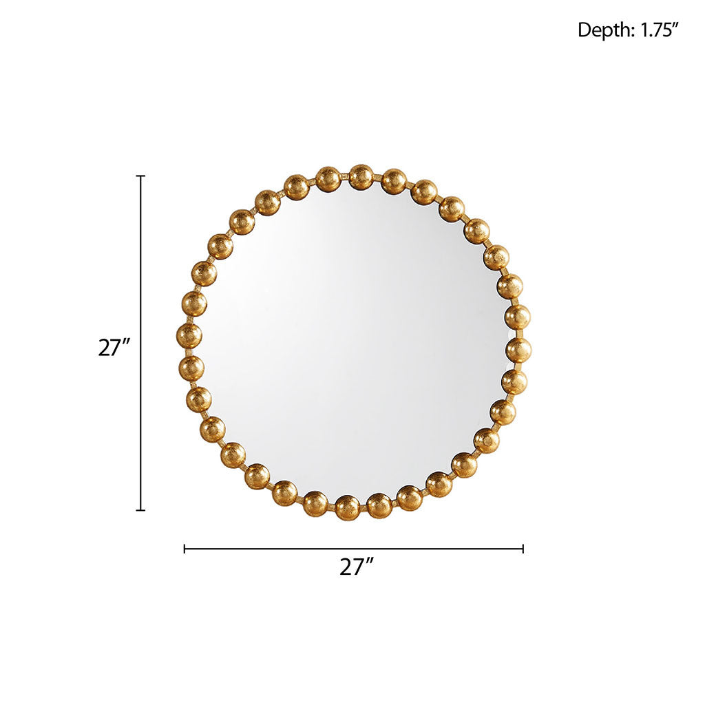 Gold Beaded Round Mirror 27" dimentions