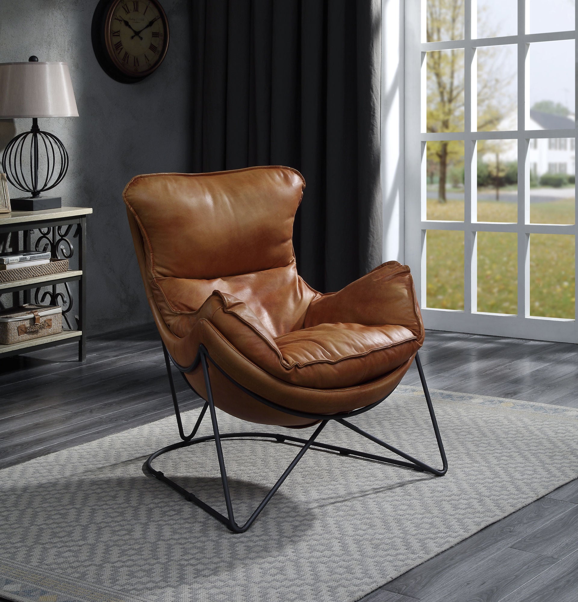 Accent Chair in Living Room Brown Leather