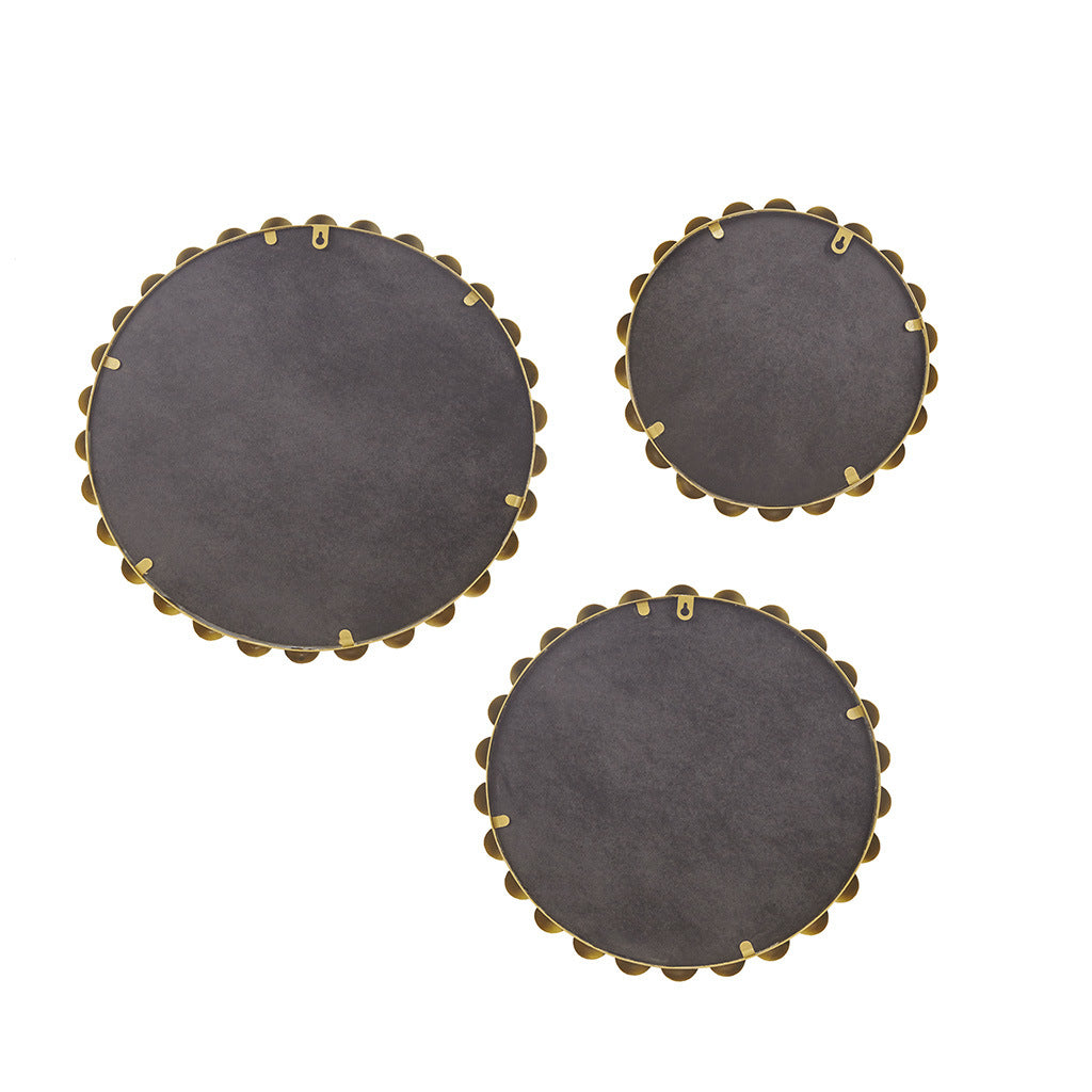 Gold Beaded Round Wall Mirror 3 Pies Set