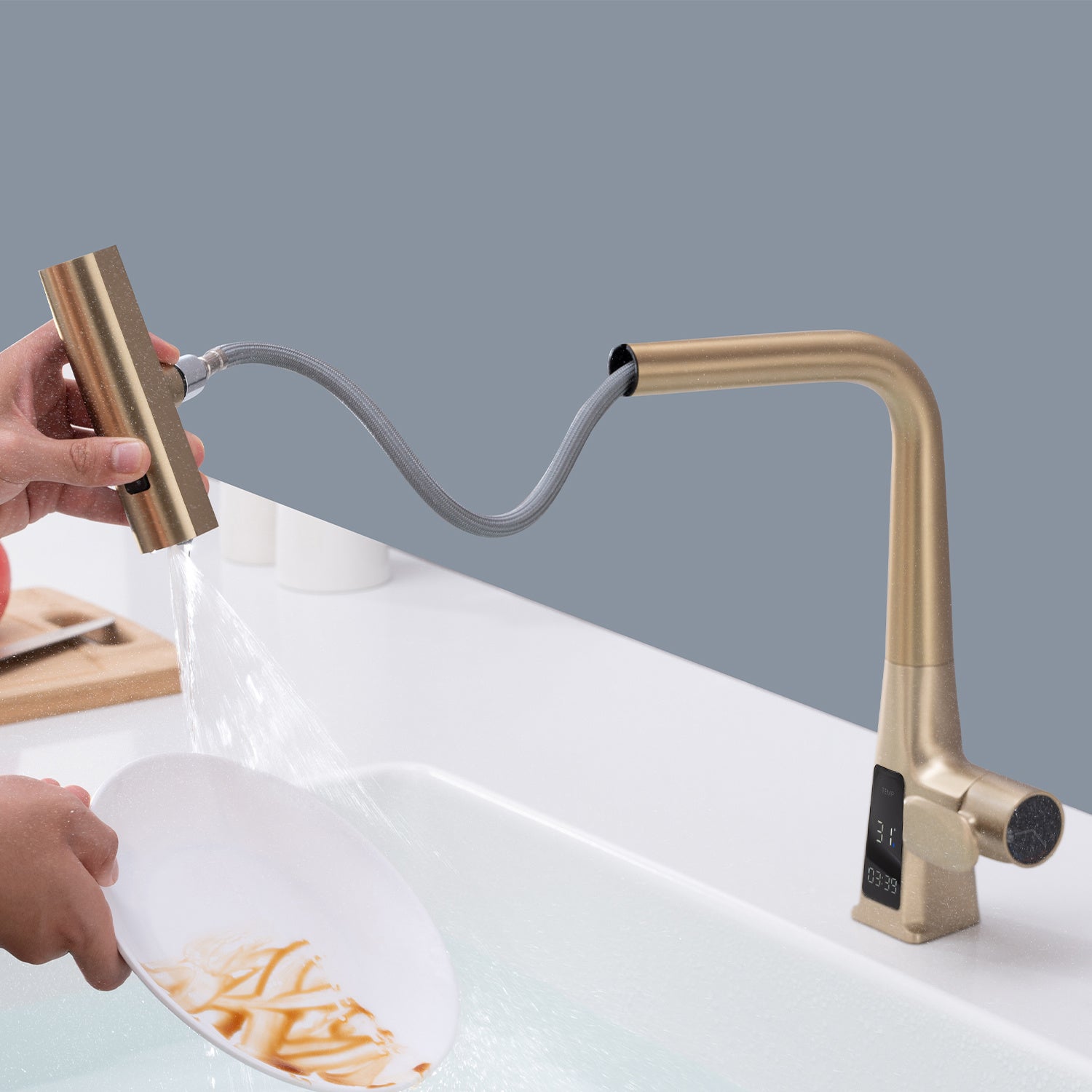 Waterfall Kitchen Faucet with Temperature Display