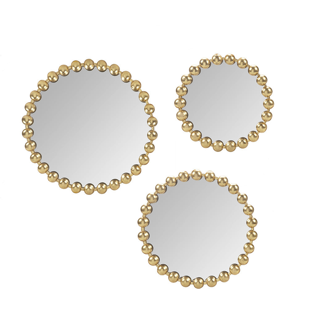 Gold Beaded Round Wall Mirror 3 Pies Set