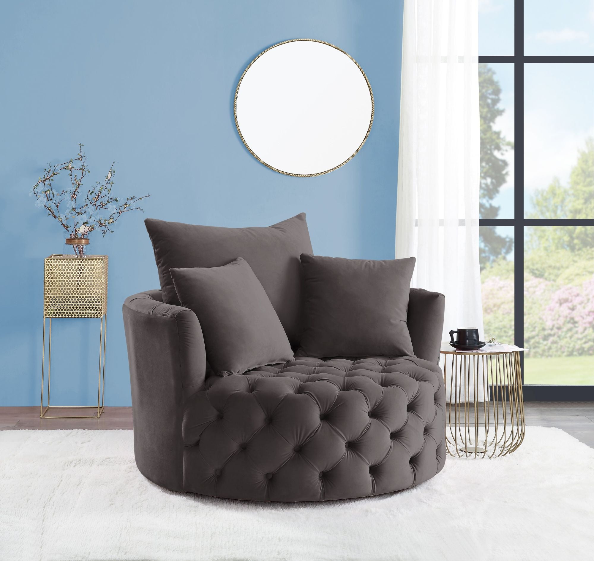 Accent Swivel Armchair in Gray Velvet