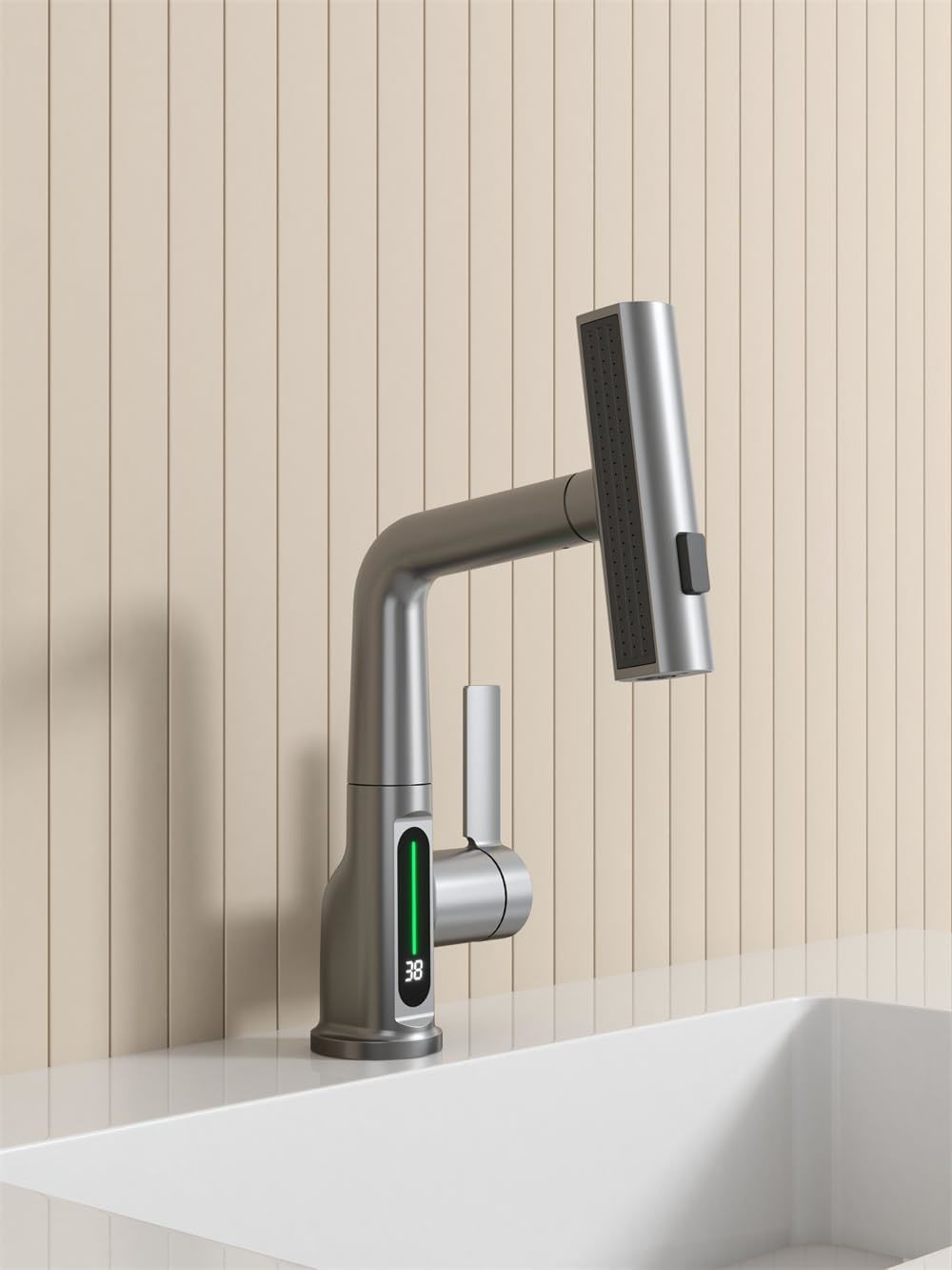 Waterfall Kitchen Faucet with Temperature Display