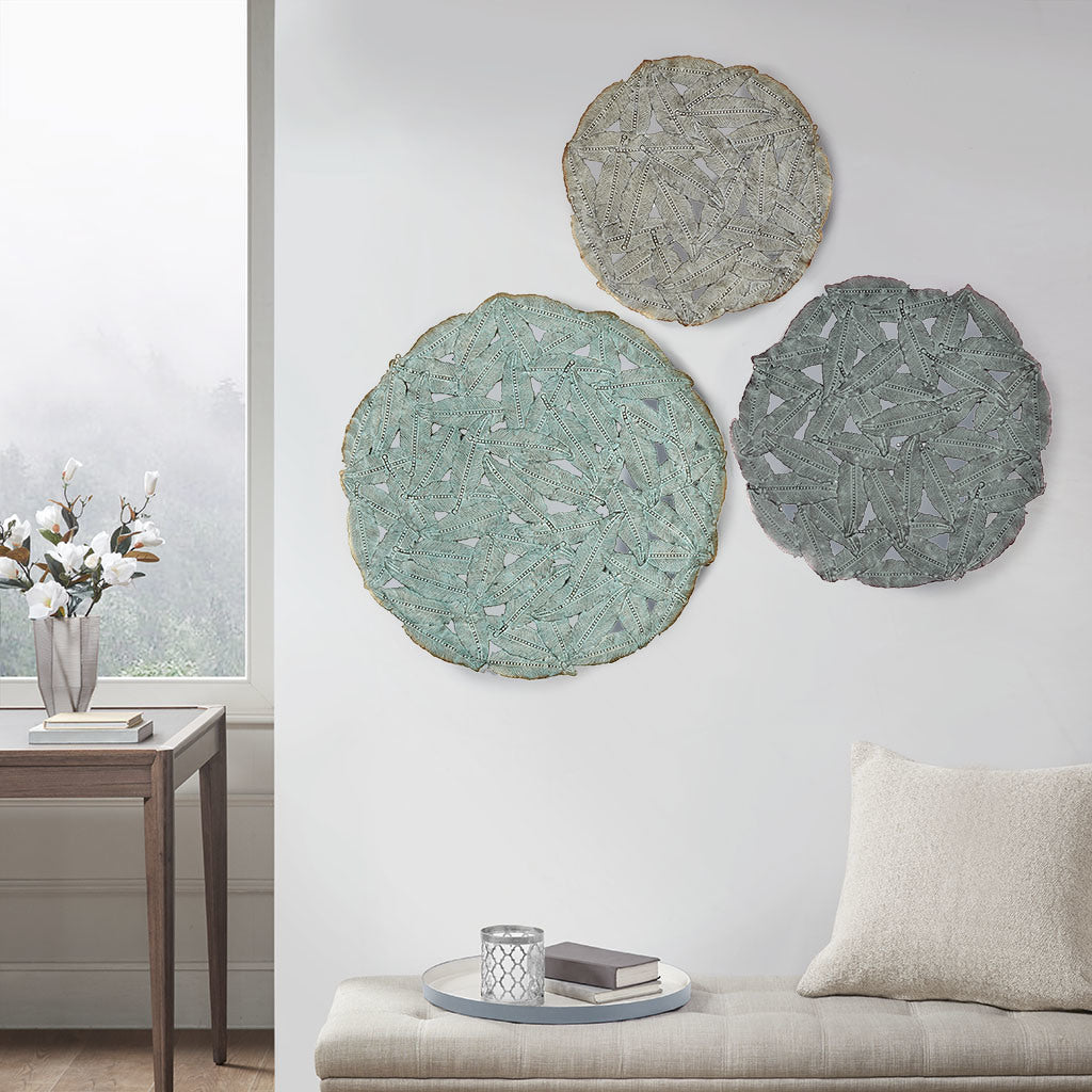 Textured Feather Disc Wall Decor 3 Piece Set