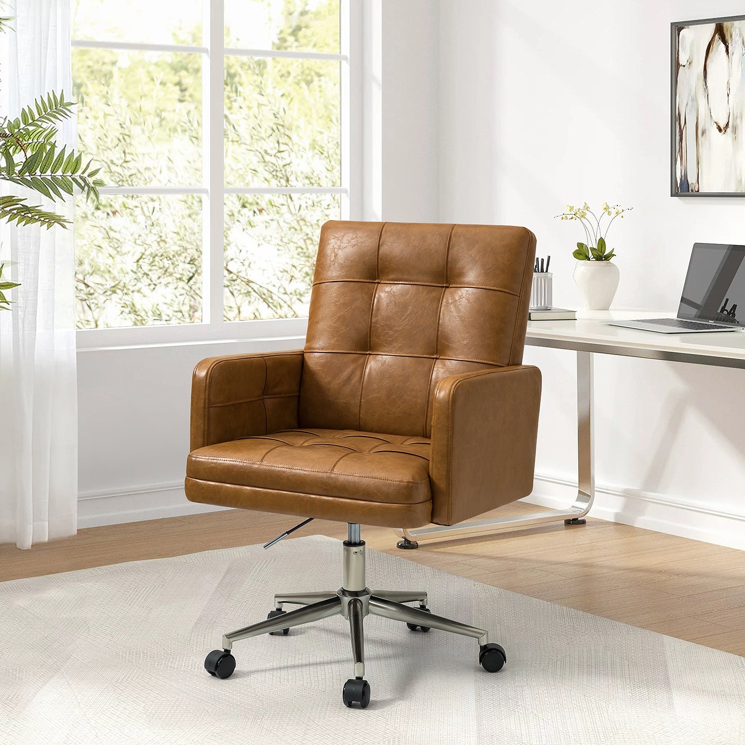 Brown Leather Chair Desk