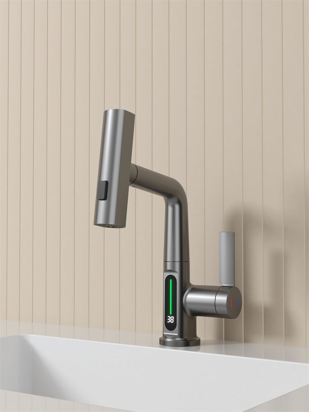 Waterfall Kitchen Faucet with Temperature Display