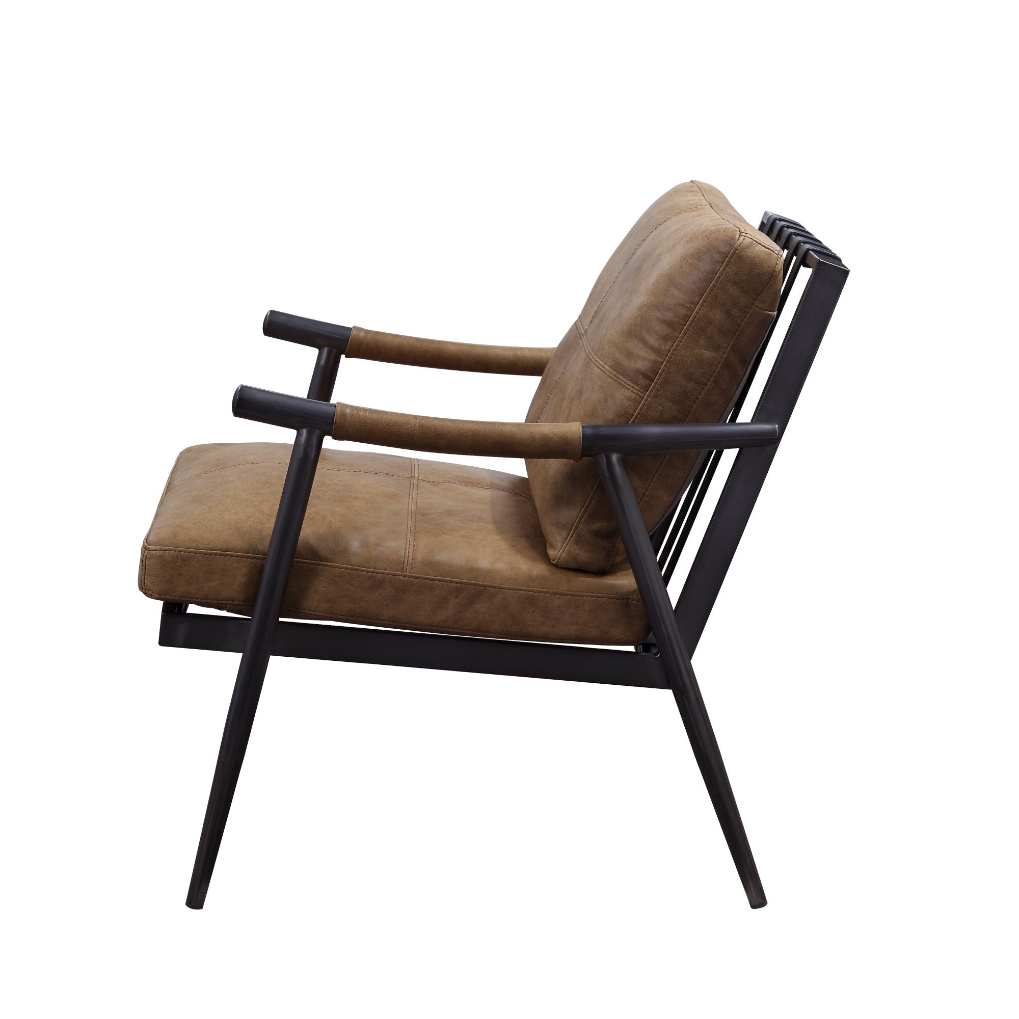 Modern Armchair for Living Room in Brown Leather left side