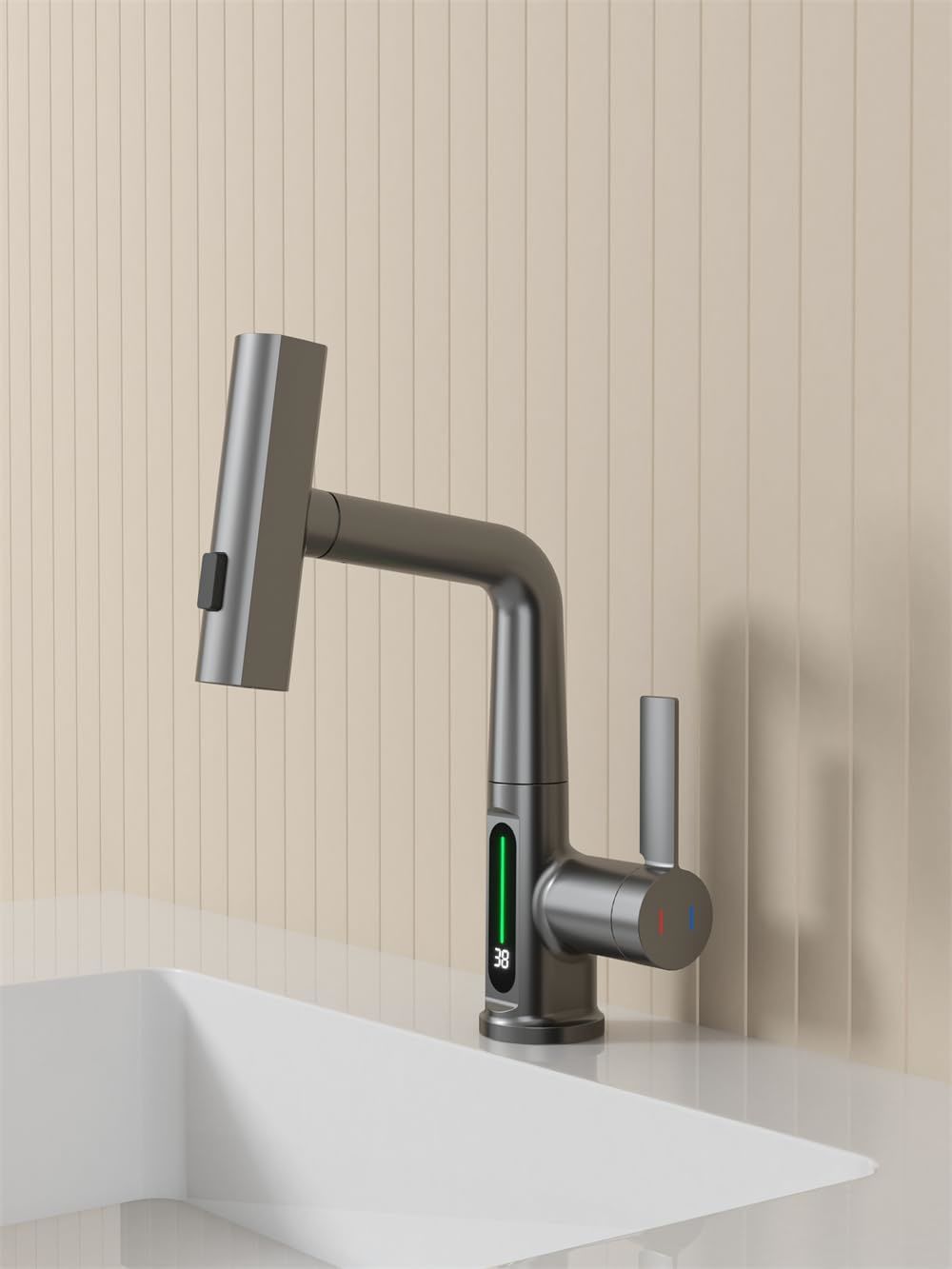 Waterfall Kitchen Faucet with Temperature Display